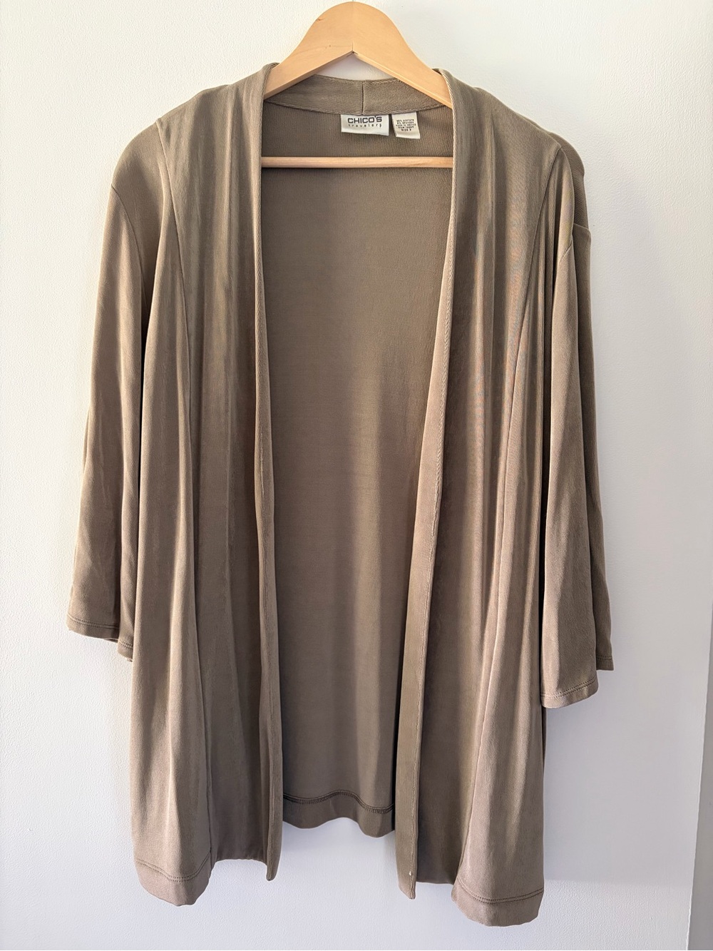 Chico's Travelers Size 3 (XL) Taupe Open Cardigan Long Line Modest Neutral